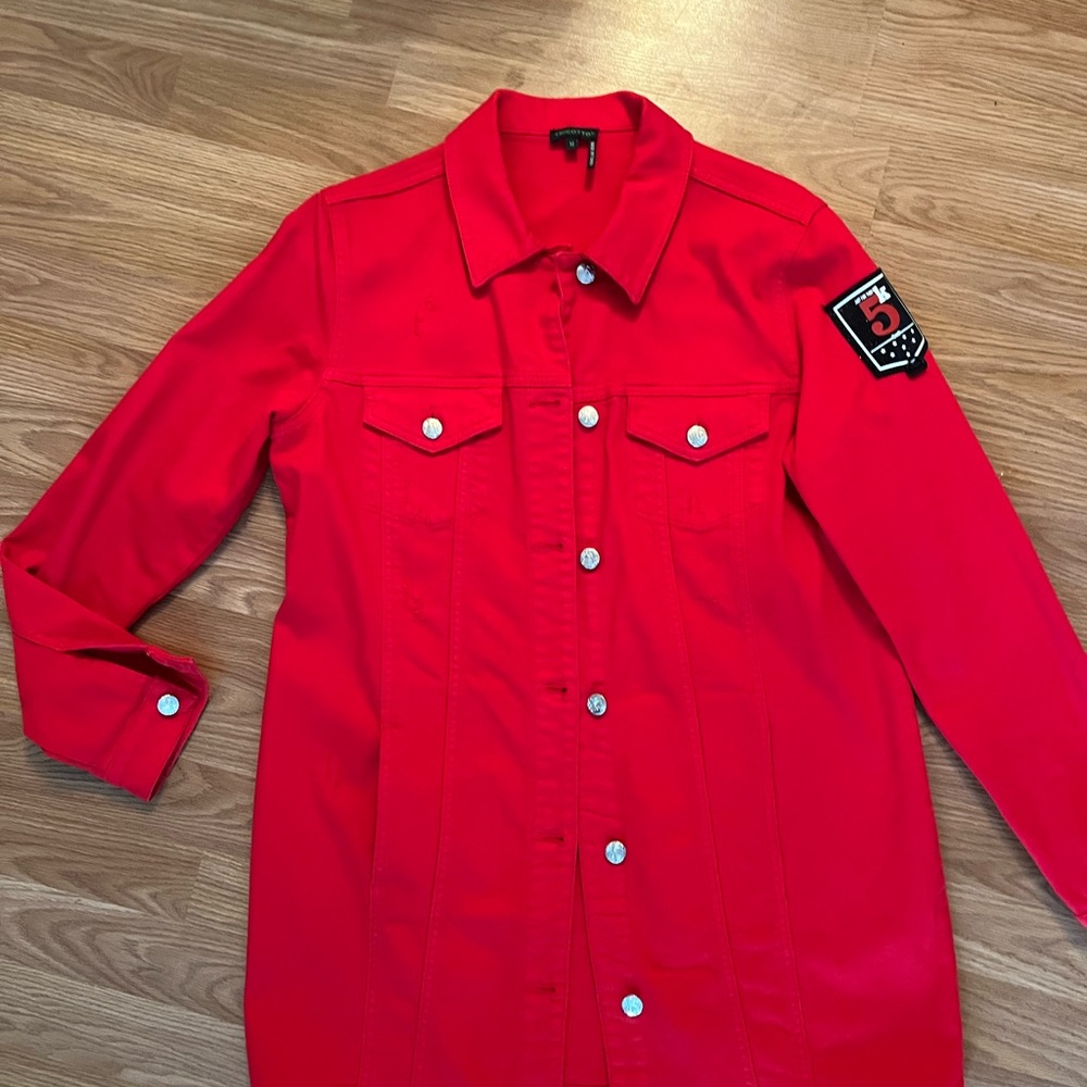 Tricotto Red Jean Jacket with Sleeve Patch